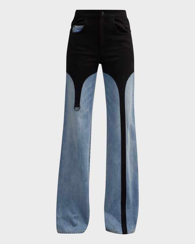 Jasper Wide-Leg Faux-Suede Garter Jeans
